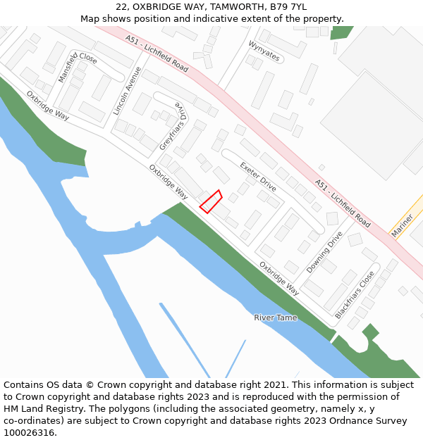 22, OXBRIDGE WAY, TAMWORTH, B79 7YL: Location map and indicative extent of plot