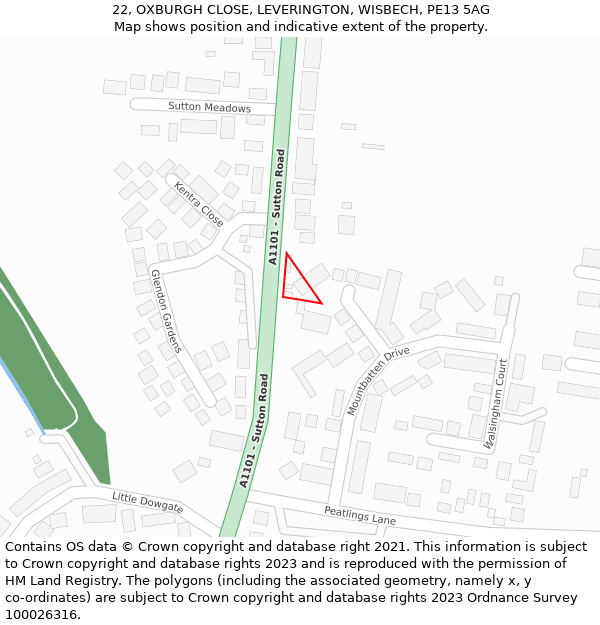 22, OXBURGH CLOSE, LEVERINGTON, WISBECH, PE13 5AG: Location map and indicative extent of plot