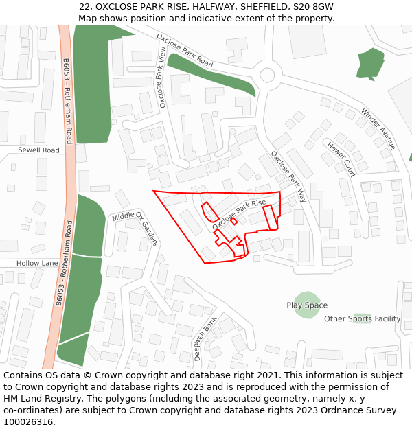 22, OXCLOSE PARK RISE, HALFWAY, SHEFFIELD, S20 8GW: Location map and indicative extent of plot