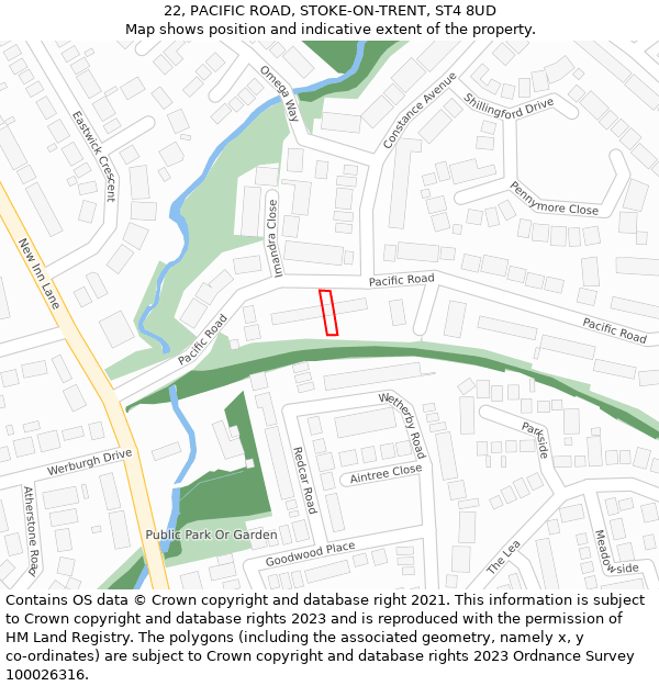 22, PACIFIC ROAD, STOKE-ON-TRENT, ST4 8UD: Location map and indicative extent of plot