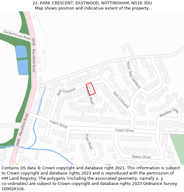 22, PARK CRESCENT, EASTWOOD, NOTTINGHAM, NG16 3DU: Location map and indicative extent of plot