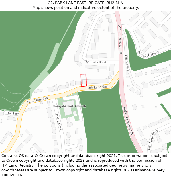 22, PARK LANE EAST, REIGATE, RH2 8HN: Location map and indicative extent of plot