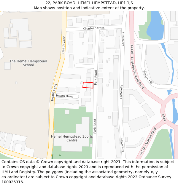 22, PARK ROAD, HEMEL HEMPSTEAD, HP1 1JS: Location map and indicative extent of plot