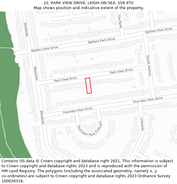 22, PARK VIEW DRIVE, LEIGH-ON-SEA, SS9 4TU: Location map and indicative extent of plot