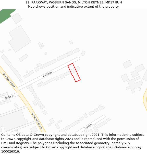 22, PARKWAY, WOBURN SANDS, MILTON KEYNES, MK17 8UH: Location map and indicative extent of plot