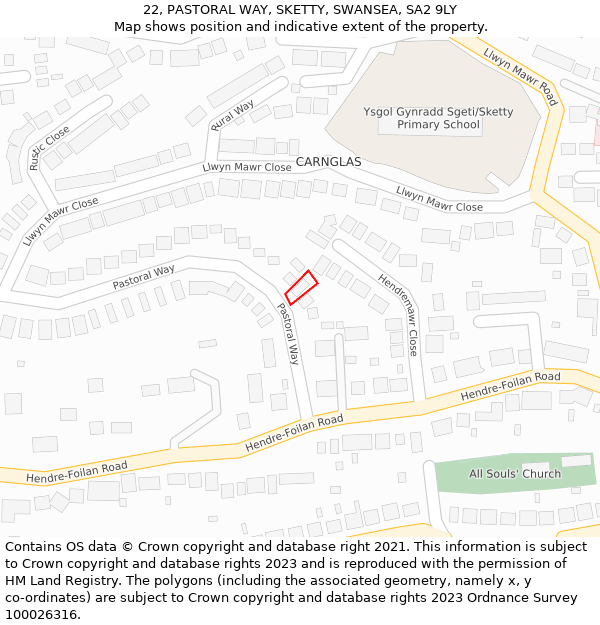 22, PASTORAL WAY, SKETTY, SWANSEA, SA2 9LY: Location map and indicative extent of plot