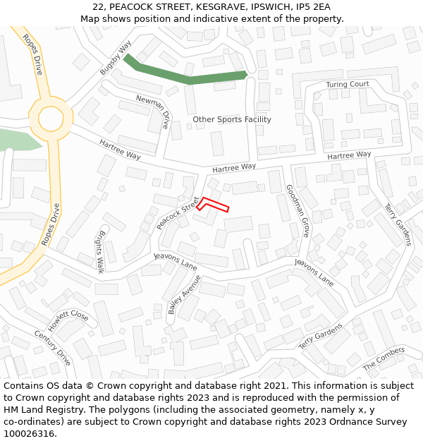 22, PEACOCK STREET, KESGRAVE, IPSWICH, IP5 2EA: Location map and indicative extent of plot