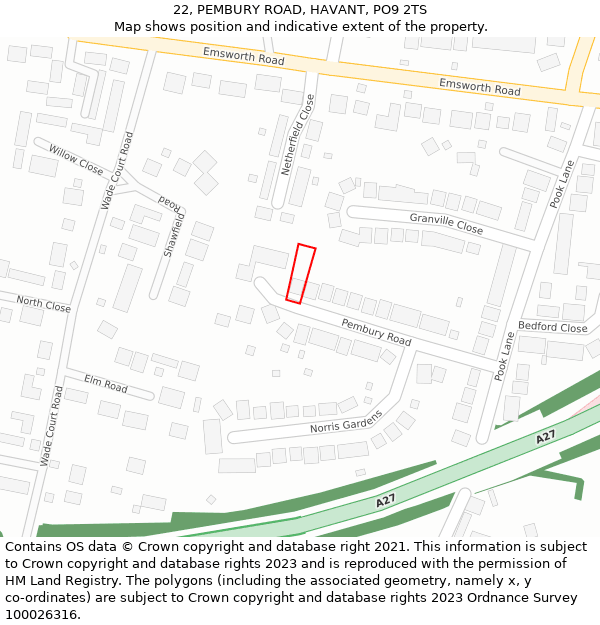 22, PEMBURY ROAD, HAVANT, PO9 2TS: Location map and indicative extent of plot
