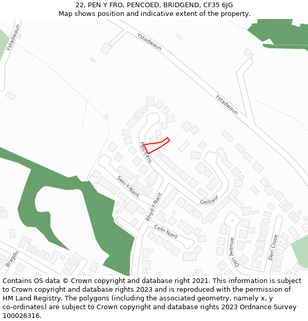 22, PEN Y FRO, PENCOED, BRIDGEND, CF35 6JG: Location map and indicative extent of plot