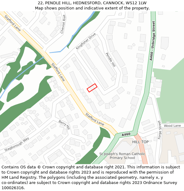 22, PENDLE HILL, HEDNESFORD, CANNOCK, WS12 1LW: Location map and indicative extent of plot