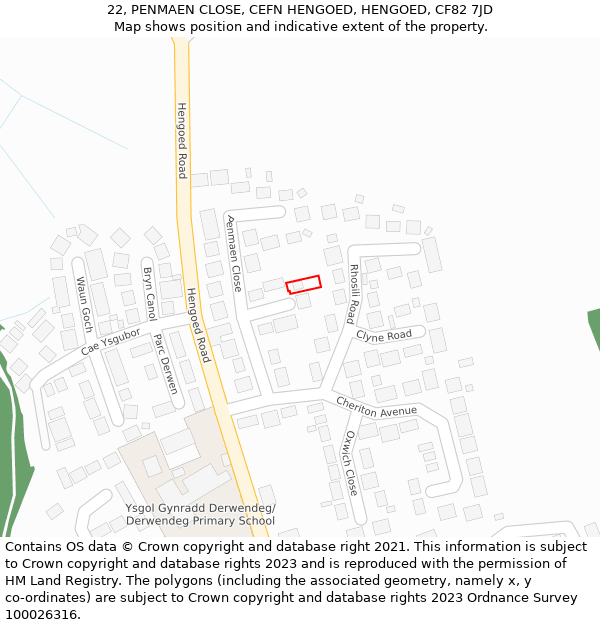 22, PENMAEN CLOSE, CEFN HENGOED, HENGOED, CF82 7JD: Location map and indicative extent of plot