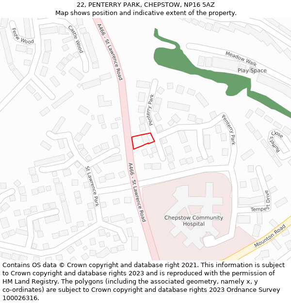 22, PENTERRY PARK, CHEPSTOW, NP16 5AZ: Location map and indicative extent of plot