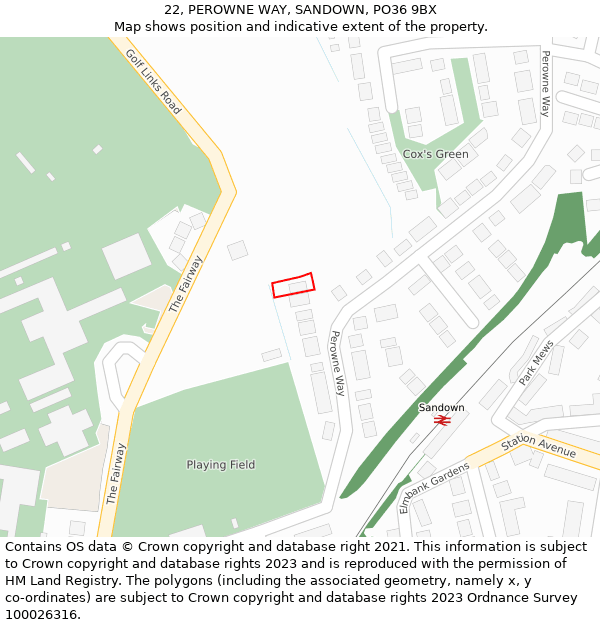 22, PEROWNE WAY, SANDOWN, PO36 9BX: Location map and indicative extent of plot