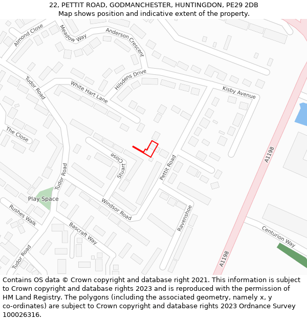 22, PETTIT ROAD, GODMANCHESTER, HUNTINGDON, PE29 2DB: Location map and indicative extent of plot