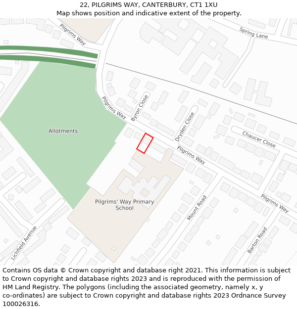 22, PILGRIMS WAY, CANTERBURY, CT1 1XU: Location map and indicative extent of plot