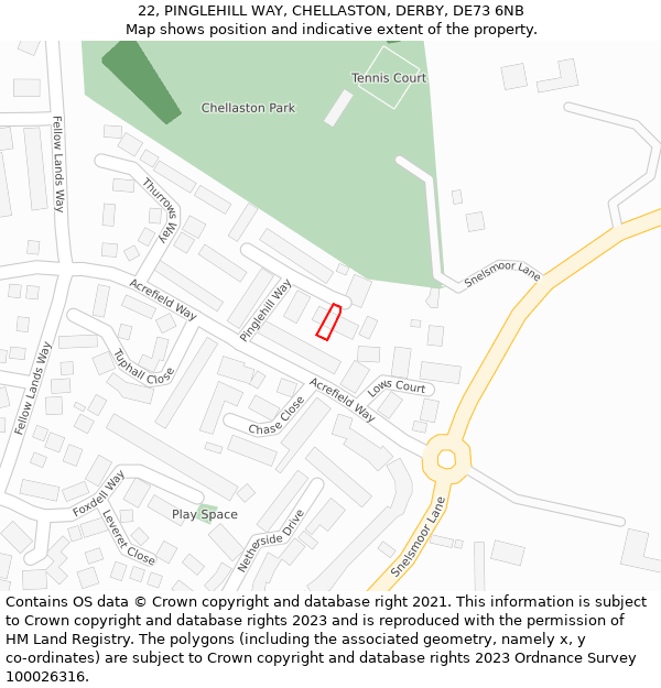 22, PINGLEHILL WAY, CHELLASTON, DERBY, DE73 6NB: Location map and indicative extent of plot
