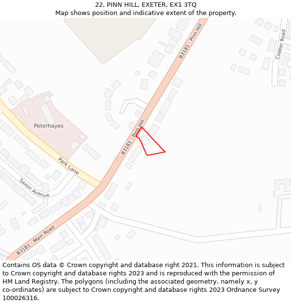 22, PINN HILL, EXETER, EX1 3TQ: Location map and indicative extent of plot