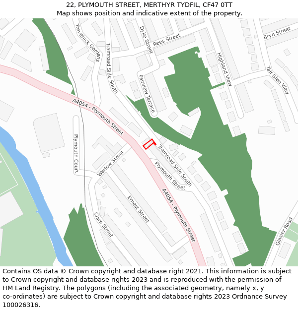 22, PLYMOUTH STREET, MERTHYR TYDFIL, CF47 0TT: Location map and indicative extent of plot