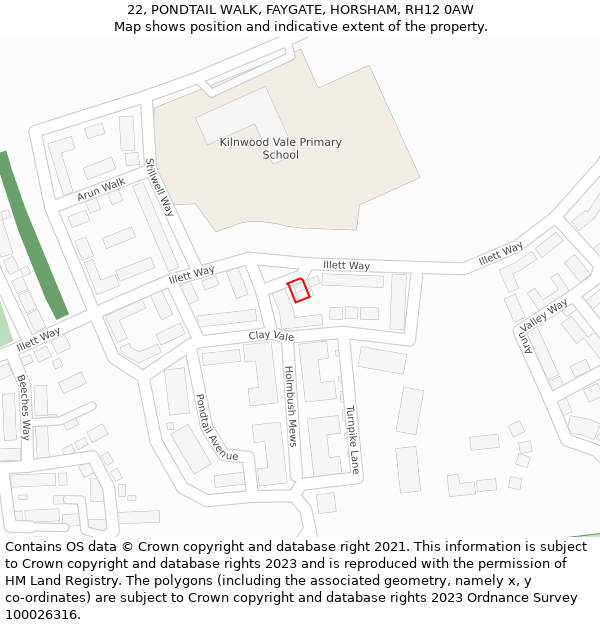 22, PONDTAIL WALK, FAYGATE, HORSHAM, RH12 0AW: Location map and indicative extent of plot