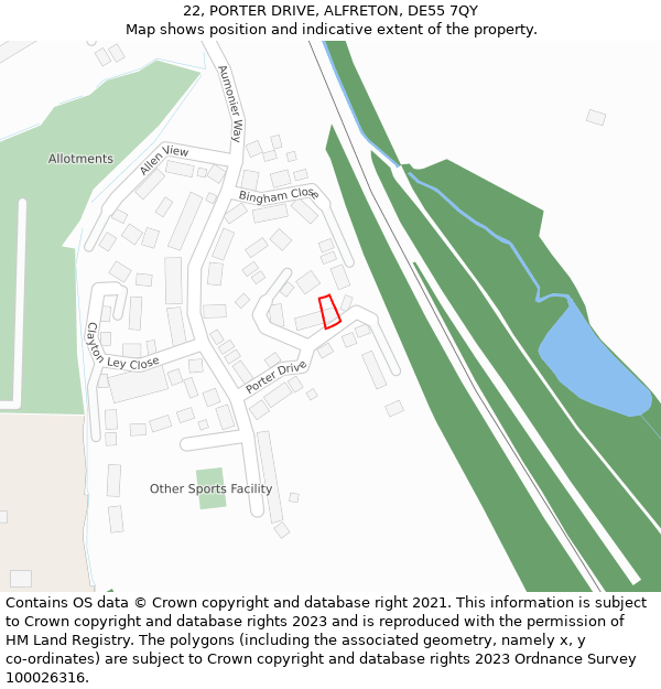 22, PORTER DRIVE, ALFRETON, DE55 7QY: Location map and indicative extent of plot