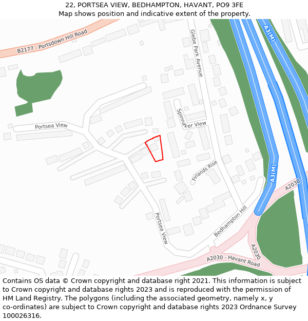 22, PORTSEA VIEW, BEDHAMPTON, HAVANT, PO9 3FE: Location map and indicative extent of plot