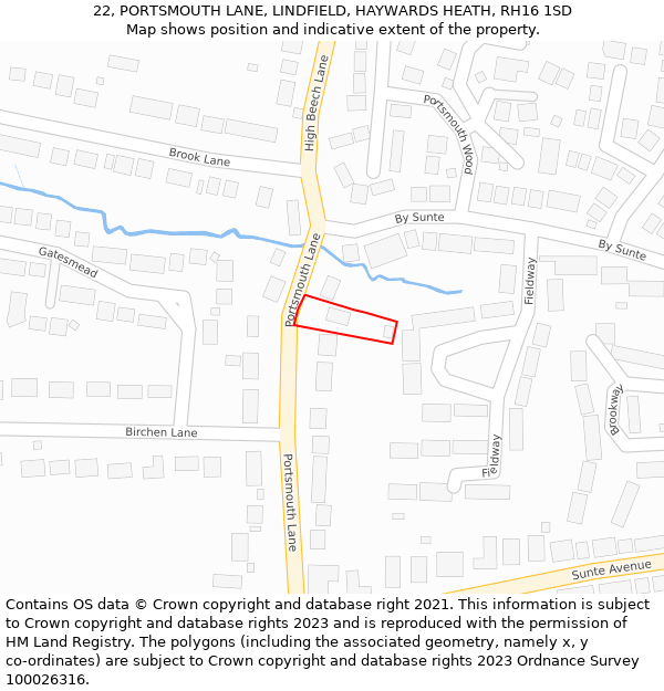 22, PORTSMOUTH LANE, LINDFIELD, HAYWARDS HEATH, RH16 1SD: Location map and indicative extent of plot