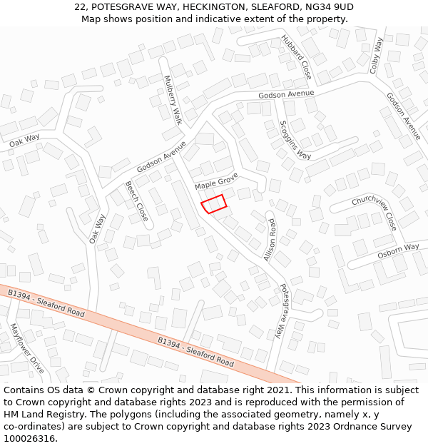 22, POTESGRAVE WAY, HECKINGTON, SLEAFORD, NG34 9UD: Location map and indicative extent of plot