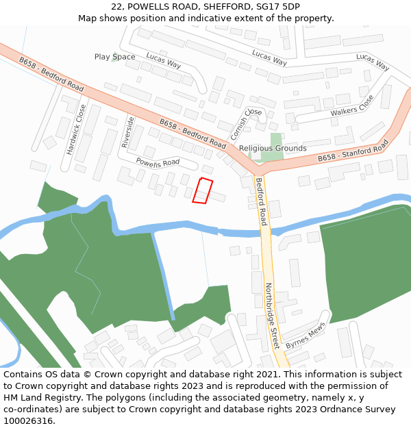 22, POWELLS ROAD, SHEFFORD, SG17 5DP: Location map and indicative extent of plot