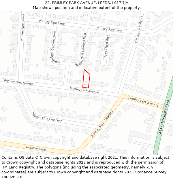 22, PRIMLEY PARK AVENUE, LEEDS, LS17 7JA: Location map and indicative extent of plot