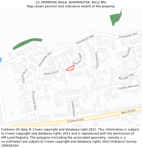 22, PRIMROSE WALK, WARMINSTER, BA12 8RL: Location map and indicative extent of plot