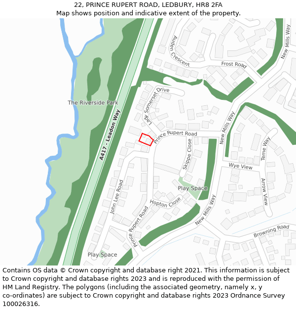 22, PRINCE RUPERT ROAD, LEDBURY, HR8 2FA: Location map and indicative extent of plot