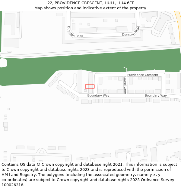 22, PROVIDENCE CRESCENT, HULL, HU4 6EF: Location map and indicative extent of plot