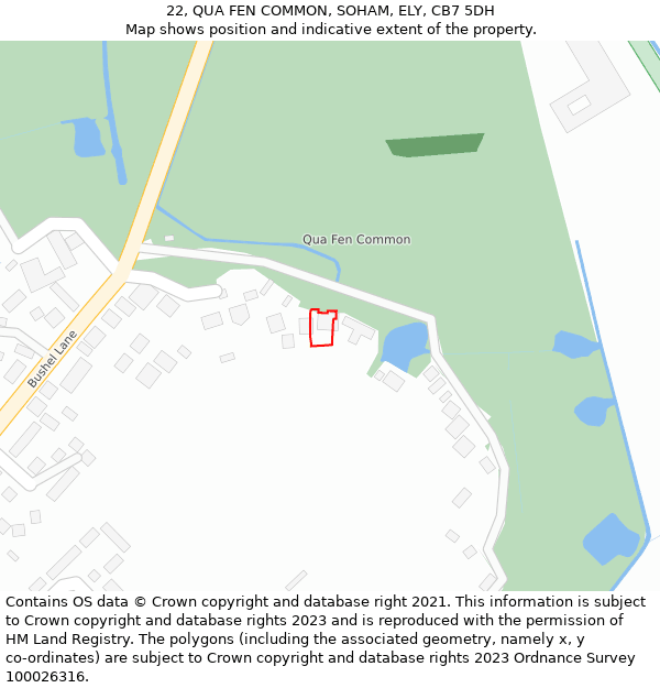 22, QUA FEN COMMON, SOHAM, ELY, CB7 5DH: Location map and indicative extent of plot