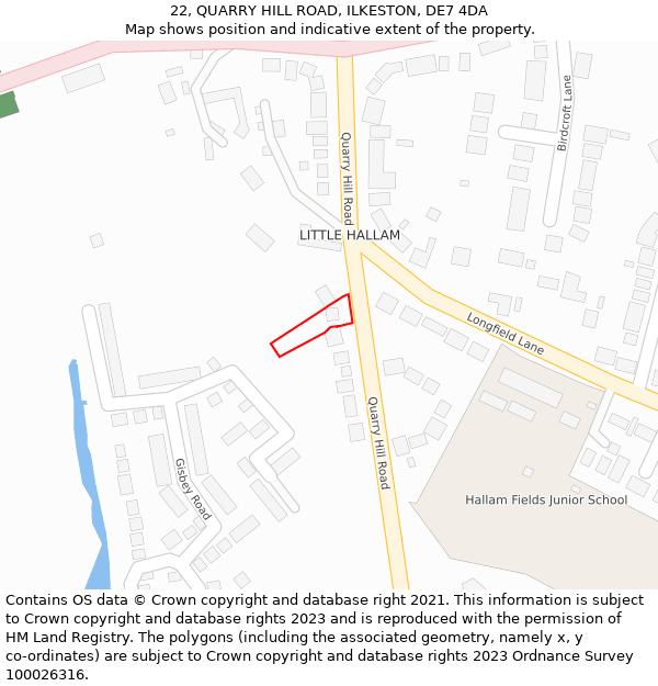 22, QUARRY HILL ROAD, ILKESTON, DE7 4DA: Location map and indicative extent of plot