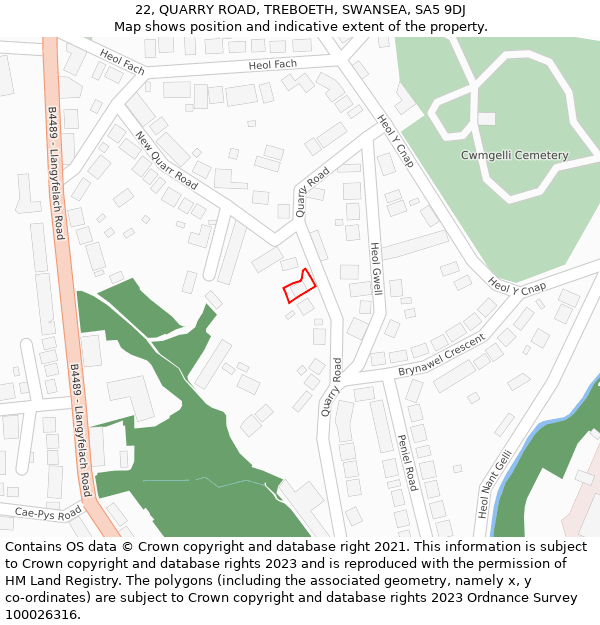 22, QUARRY ROAD, TREBOETH, SWANSEA, SA5 9DJ: Location map and indicative extent of plot