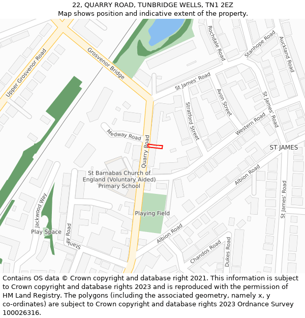 22, QUARRY ROAD, TUNBRIDGE WELLS, TN1 2EZ: Location map and indicative extent of plot