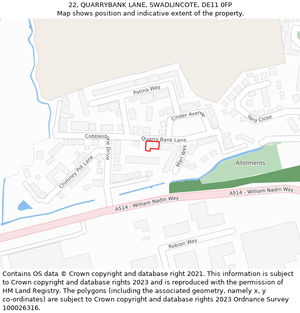 22, QUARRYBANK LANE, SWADLINCOTE, DE11 0FP: Location map and indicative extent of plot