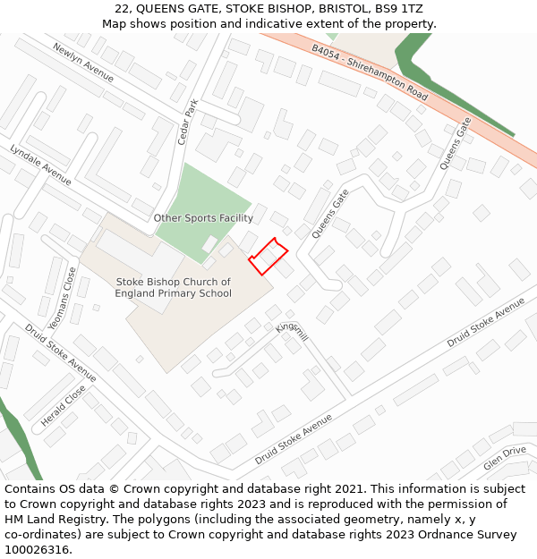 22, QUEENS GATE, STOKE BISHOP, BRISTOL, BS9 1TZ: Location map and indicative extent of plot