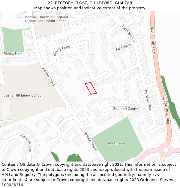 22, RECTORY CLOSE, GUILDFORD, GU4 7AR: Location map and indicative extent of plot