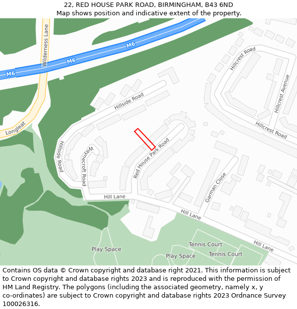 22, RED HOUSE PARK ROAD, BIRMINGHAM, B43 6ND: Location map and indicative extent of plot