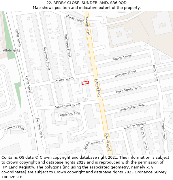 22, REDBY CLOSE, SUNDERLAND, SR6 9QD: Location map and indicative extent of plot