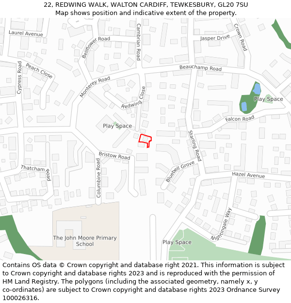 22, REDWING WALK, WALTON CARDIFF, TEWKESBURY, GL20 7SU: Location map and indicative extent of plot