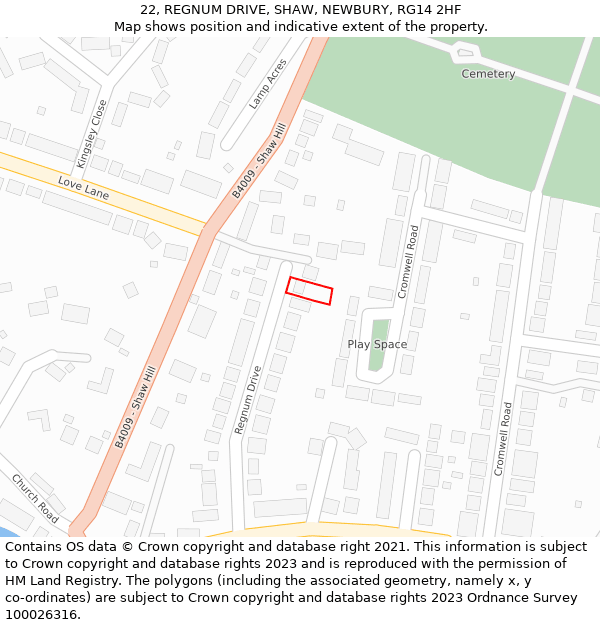 22, REGNUM DRIVE, SHAW, NEWBURY, RG14 2HF: Location map and indicative extent of plot