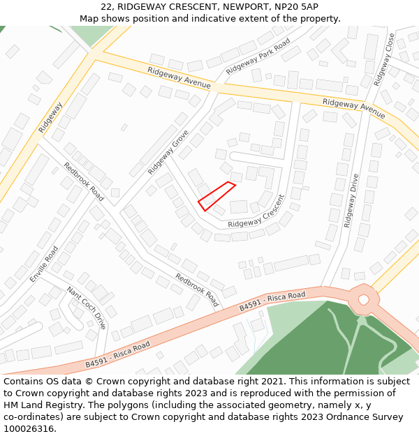 22, RIDGEWAY CRESCENT, NEWPORT, NP20 5AP: Location map and indicative extent of plot