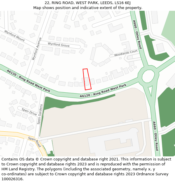 22, RING ROAD, WEST PARK, LEEDS, LS16 6EJ: Location map and indicative extent of plot