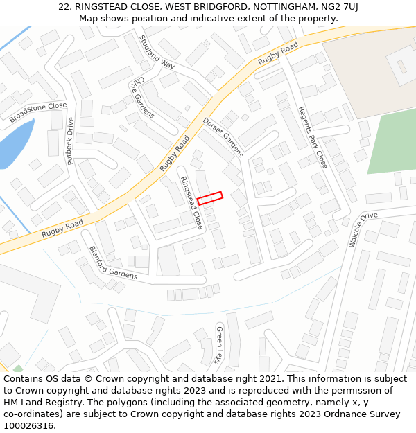 22, RINGSTEAD CLOSE, WEST BRIDGFORD, NOTTINGHAM, NG2 7UJ: Location map and indicative extent of plot
