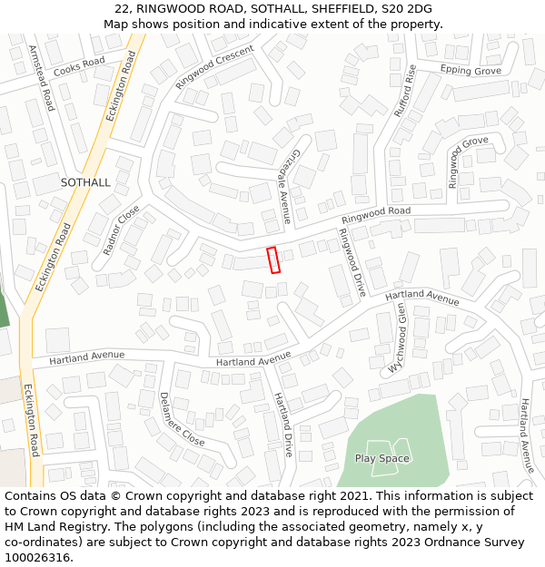 22, RINGWOOD ROAD, SOTHALL, SHEFFIELD, S20 2DG: Location map and indicative extent of plot