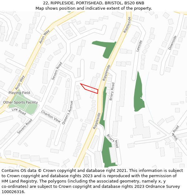 22, RIPPLESIDE, PORTISHEAD, BRISTOL, BS20 6NB: Location map and indicative extent of plot