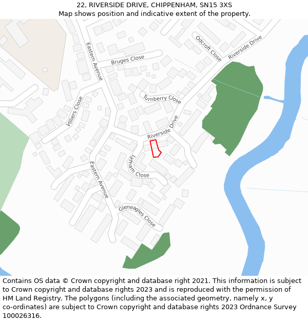 22, RIVERSIDE DRIVE, CHIPPENHAM, SN15 3XS: Location map and indicative extent of plot