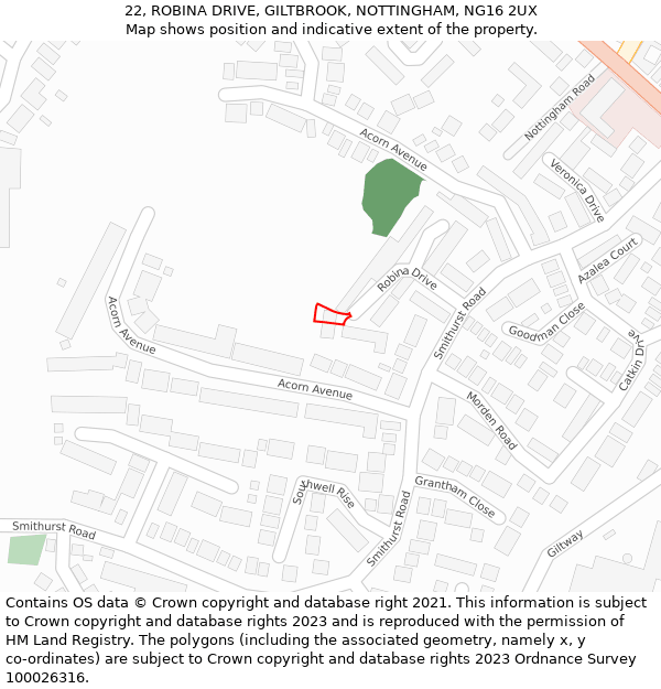 22, ROBINA DRIVE, GILTBROOK, NOTTINGHAM, NG16 2UX: Location map and indicative extent of plot